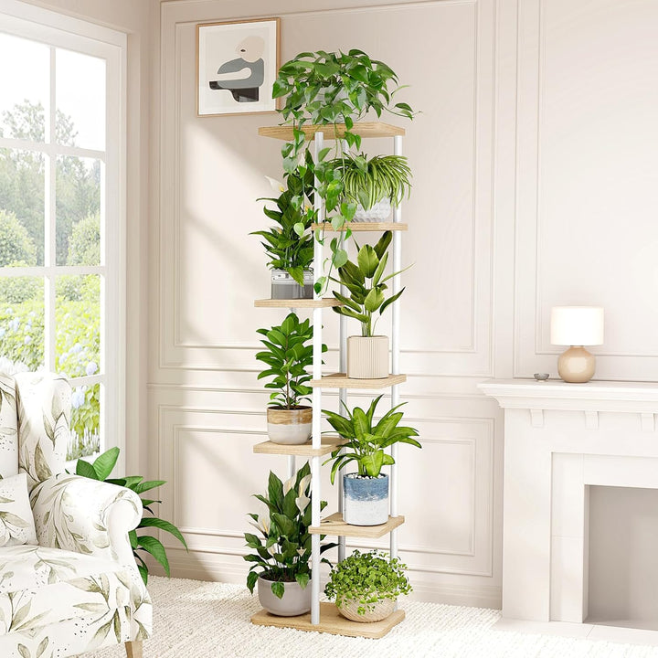 Bamworld Blumenständer Pflanzenständer Pflanzenregal Blumenregal Blumenständer holz 7 Etagen Metall