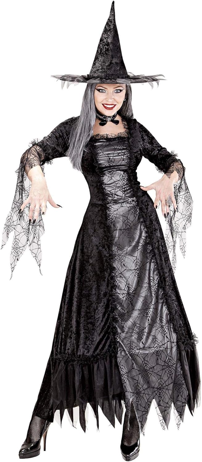 Hexen Kostüm-Set "Spinnenweben-Hexe", incl. Hexenhut in Grösse M = 38/40 zu Halloween, M