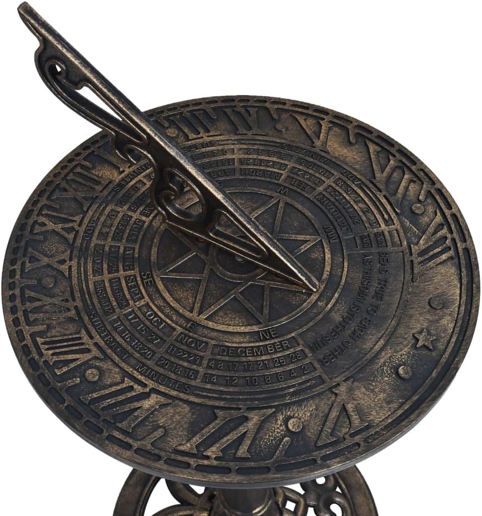 Gecheer Sonnenuhr Bronze 35,5 x 82 cm Kunststoff Standsonnenuhr Gartenuhr Gartendeko Gartendekoratio