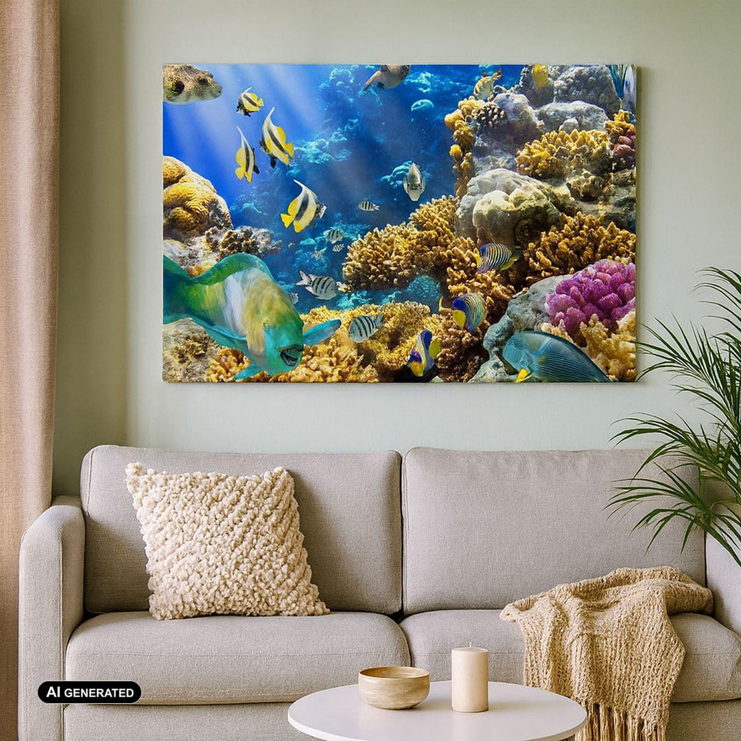 Bilder auf Leinwand Korallenriff Ozean Krabbe Fisch Leinwandbild 70x50cm Wandbilder Dekoration Wohnz