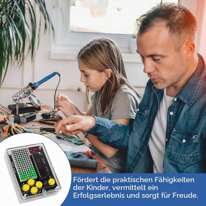 DIY Spielekonsole Löt Bausatz, 7 in 1 Elektronik Baukasten Handheld Game Console Kit mit Acrylgehäus