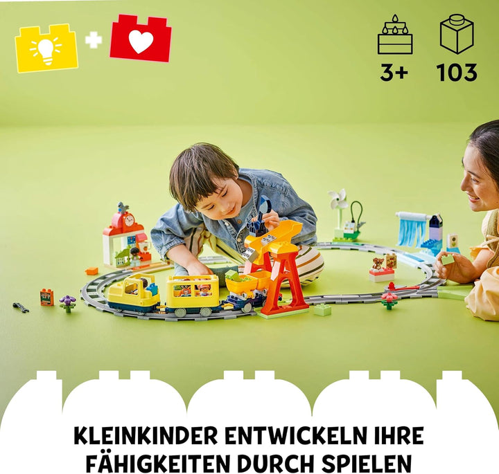 LEGO DUPLO Town Grosse interaktive Eisenbahn, Bauspielzeug für Kleinkinder ab 3 Jahren, Push & Go Lo