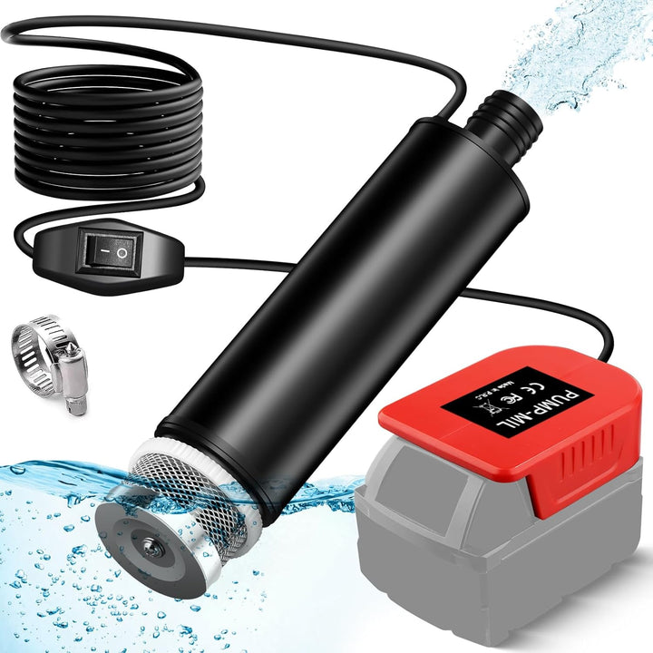 Tragbare Wasserpumpe Sumpfpumpe für Milwaukee 18V M18 Lithium Akku, 120W, 12V Regenfass Wassertransf