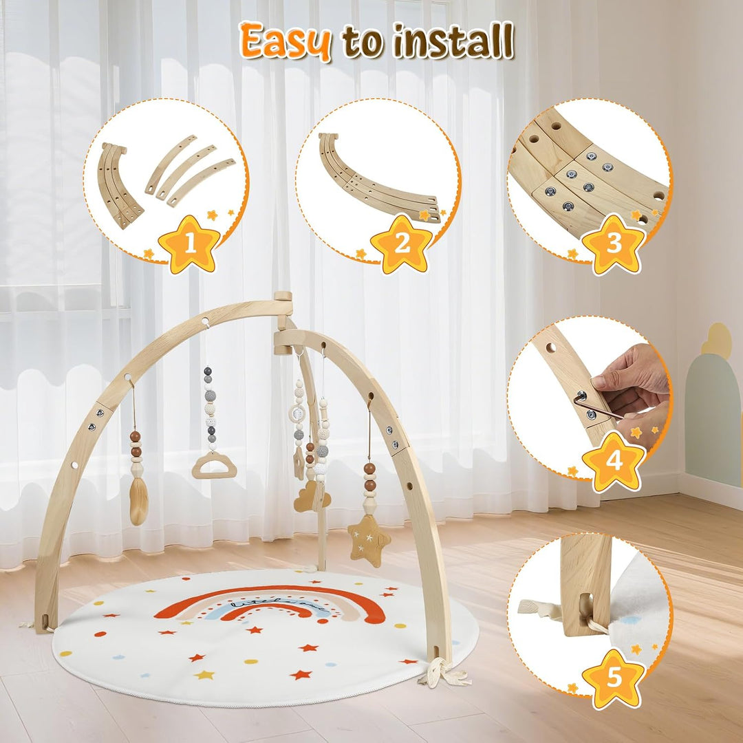 Spielbogen Baby Aus Holz,Geschenke Für Neugeborene,Babyparty Geschenk | Mit 6 Abnehmbaren Spielzeuge