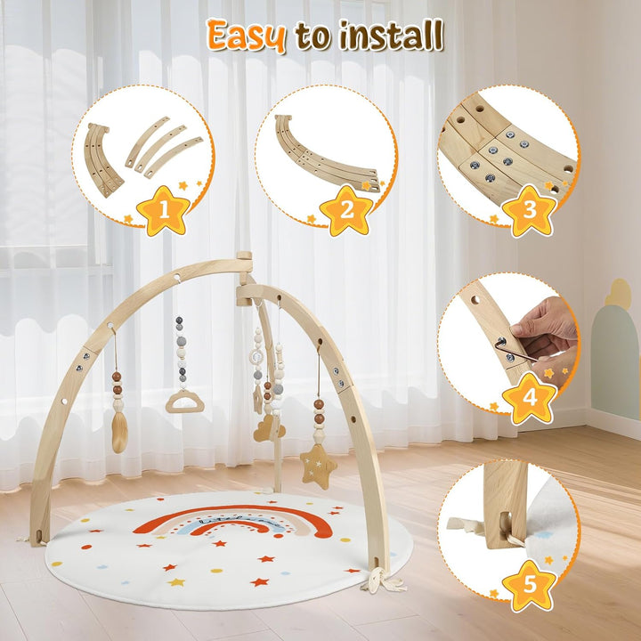 Spielbogen Baby Aus Holz,Geschenke Für Neugeborene,Babyparty Geschenk | Mit 6 Abnehmbaren Spielzeuge