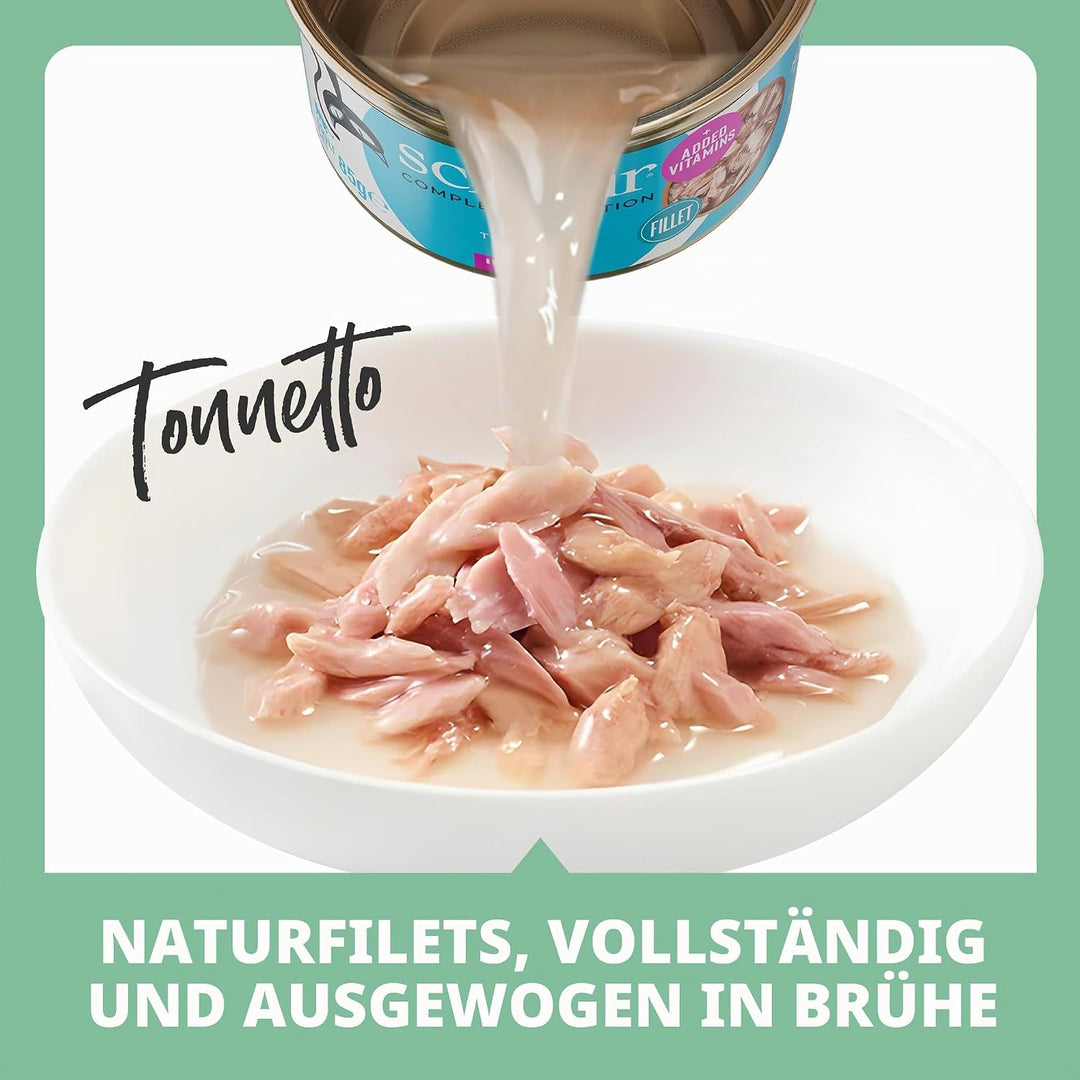Schesir Cat Natural Thunfisch, Katzenfutter nass im eigenen Saft, 8 x 6 Dosen x 50 g Thunfisch Natur