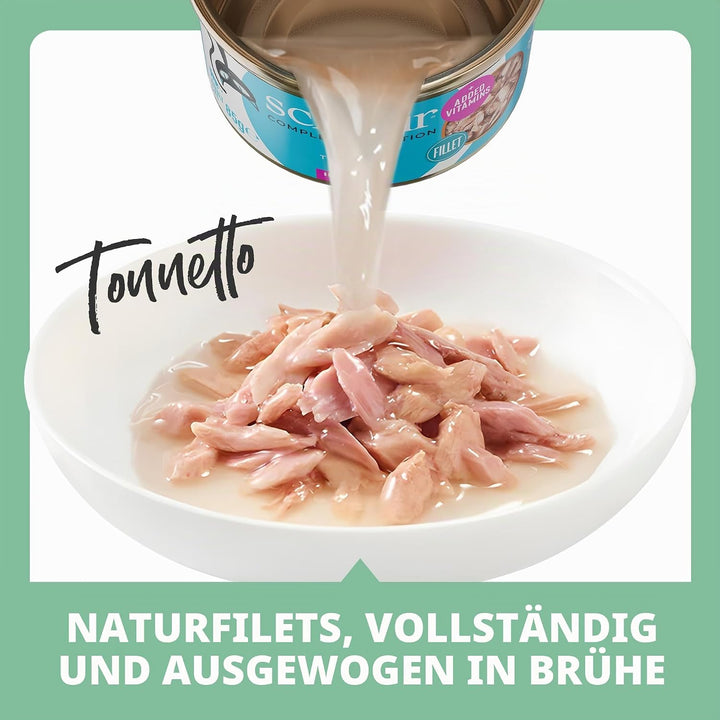 Schesir Cat Natural Thunfisch, Katzenfutter nass im eigenen Saft, 8 x 6 Dosen x 50 g Thunfisch Natur