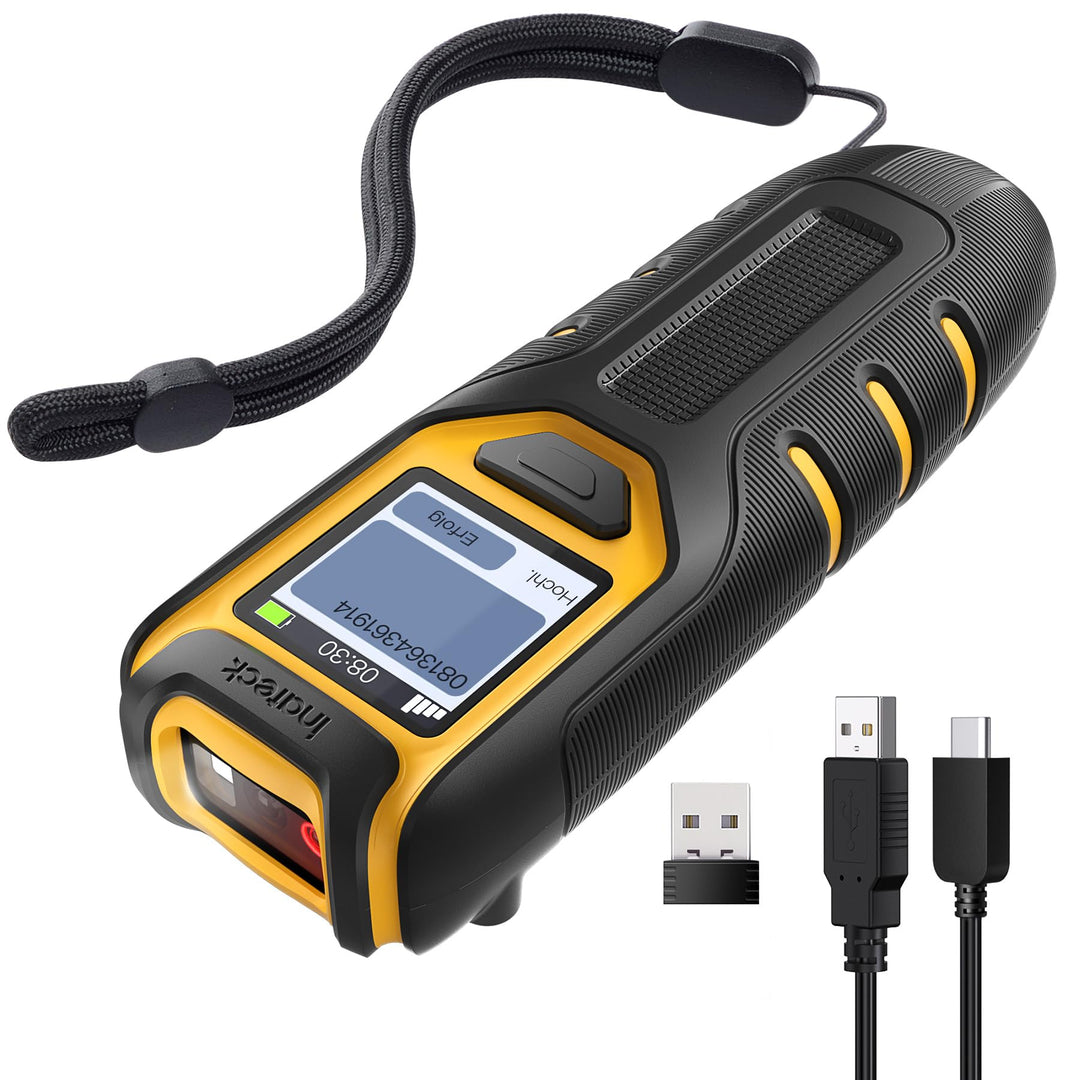 Inateck Barcode Scanner Bluetooth Kleine, 1D 2D QR Code Scanner Kabellos mit Bildschirm für Inventar