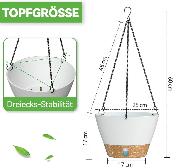 ZMTECH Hängetopf für Pflanzen, 2er-Set Φ25cm Blumentopf Ampel Hängend, Kunststoff Hänge Blumentopf m