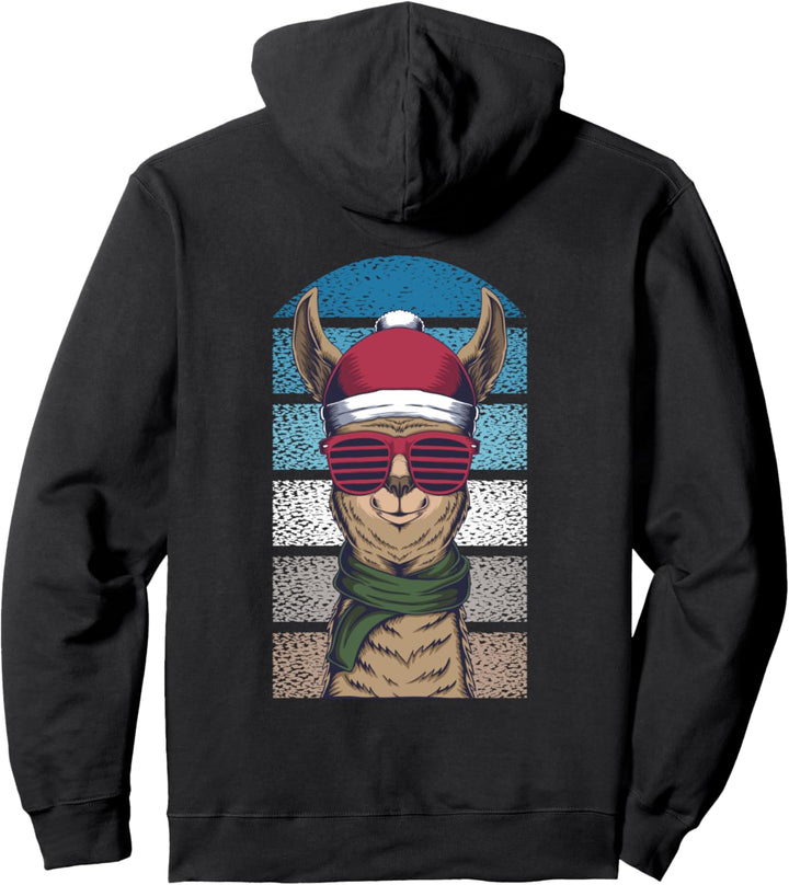 Lustiges Lama mit Weihnachtsmütze Sonnenbrille Schal Pullover Hoodie