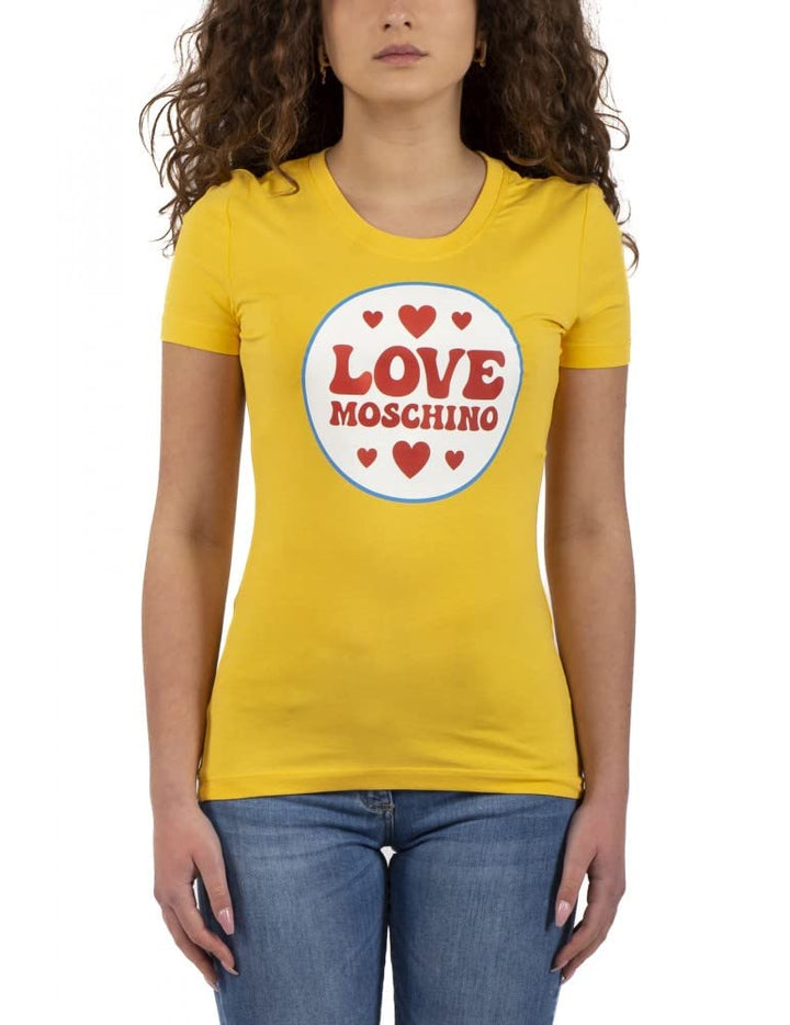 Love Moschino Damen Stretch Cotton Jersey with Logo Patch Print T-Shirt 38 Gelb, 38 Gelb