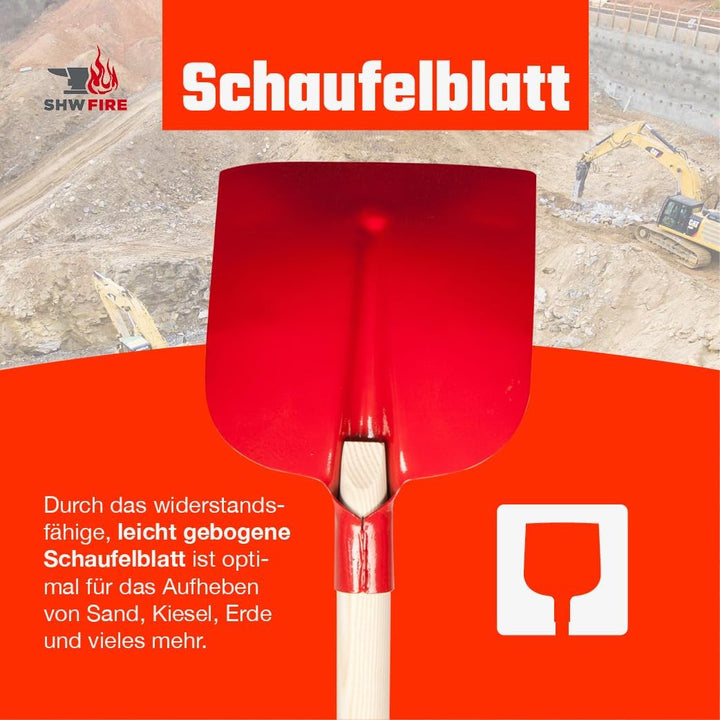 SHW-FIRE Holsteiner Schaufel - gehärteter roter Stahl mit 130cm Stiel - Made in Germany, Rot