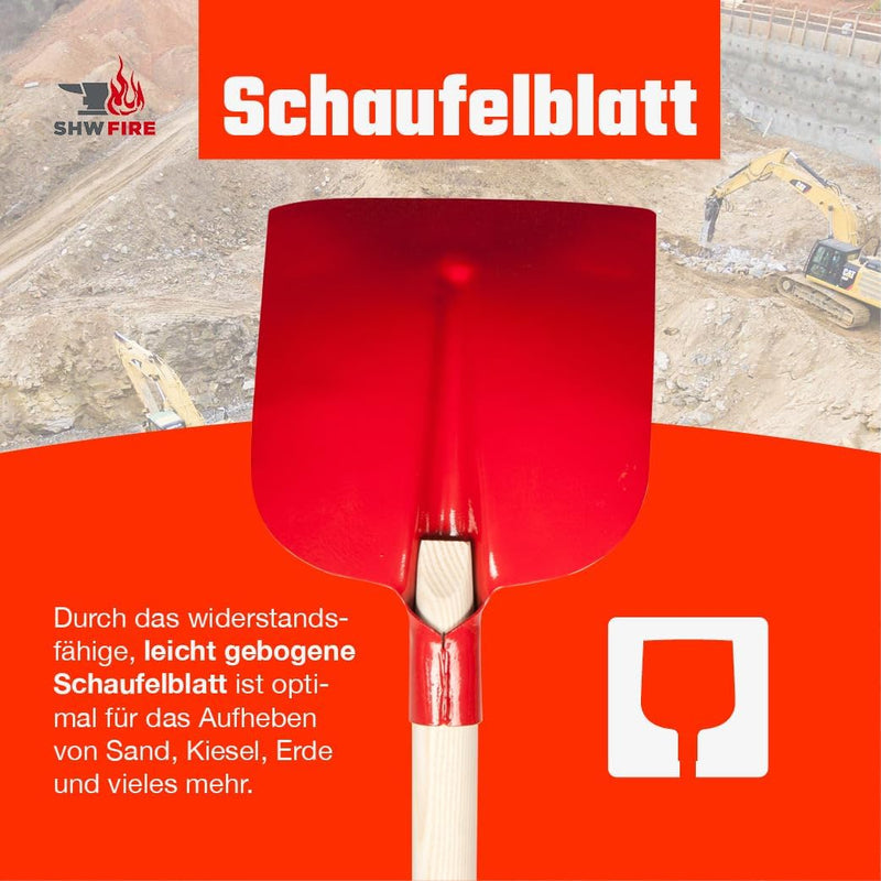SHW-FIRE Holsteiner Schaufel - gehärteter roter Stahl mit 130cm Stiel - Made in Germany, Rot