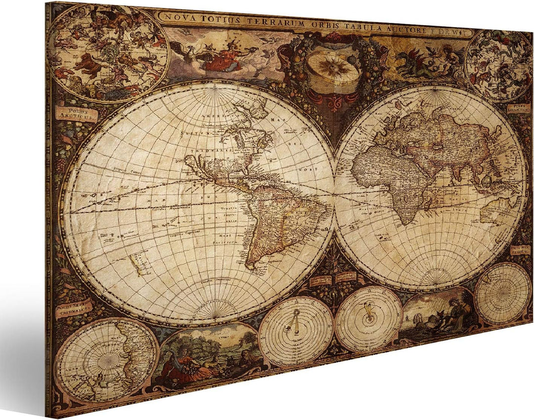 islandburner Bild auf Leinwand Alte Weltkarte Vintage Bilder Wandbilder Poster Leinwand 100x57cm, Le