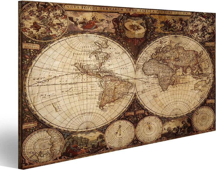 islandburner Bild auf Leinwand Alte Weltkarte Vintage Bilder Wandbilder Poster Leinwand 100x57cm, Le