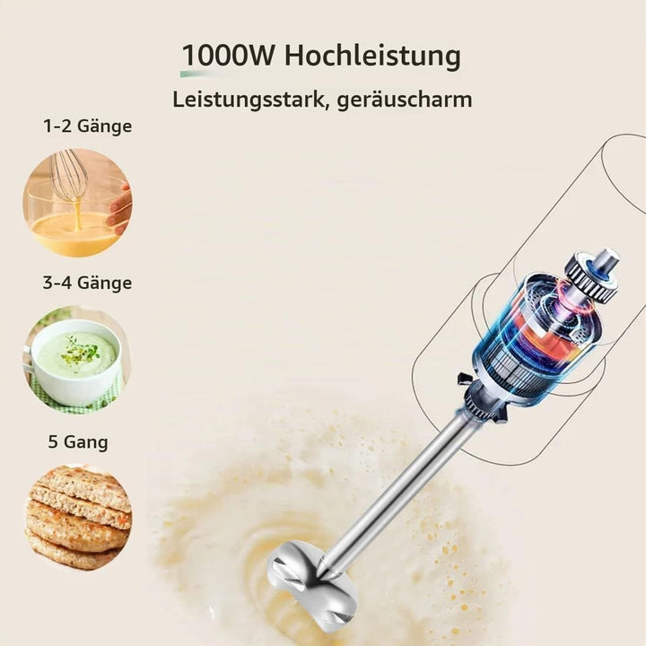 SOKANY Stabmixer Edelstahl 1000 watt, 5 Geschwindigkeit Pürierstab [4in1: Pürierstab/Zerkleinerer, M
