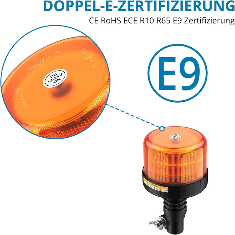 AUTOUTLET 2PCS Amber Rundumleuchte, 12 LEDs Warnleuchten 12-24V mit E9 Mark, IP56 Wasserdicht und 3