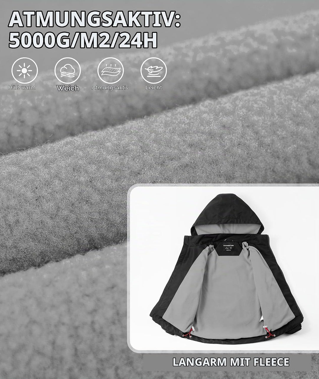 YoungSoul Kinder wasserdichte Regenjacke mit Abnehmbarer Kapuze 104-110 Schwarz, 104-110 Schwarz