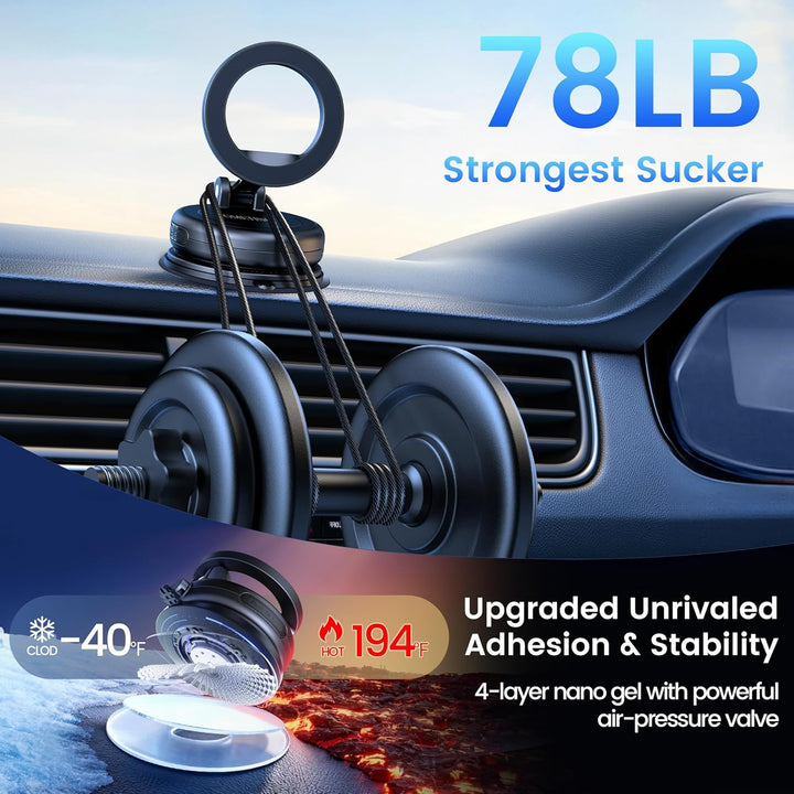 Auto-Handyhalterung für MagSafe 360° Drehung und duale Achsenanpassung, bis zu 78 lbs Saugnapf, komp