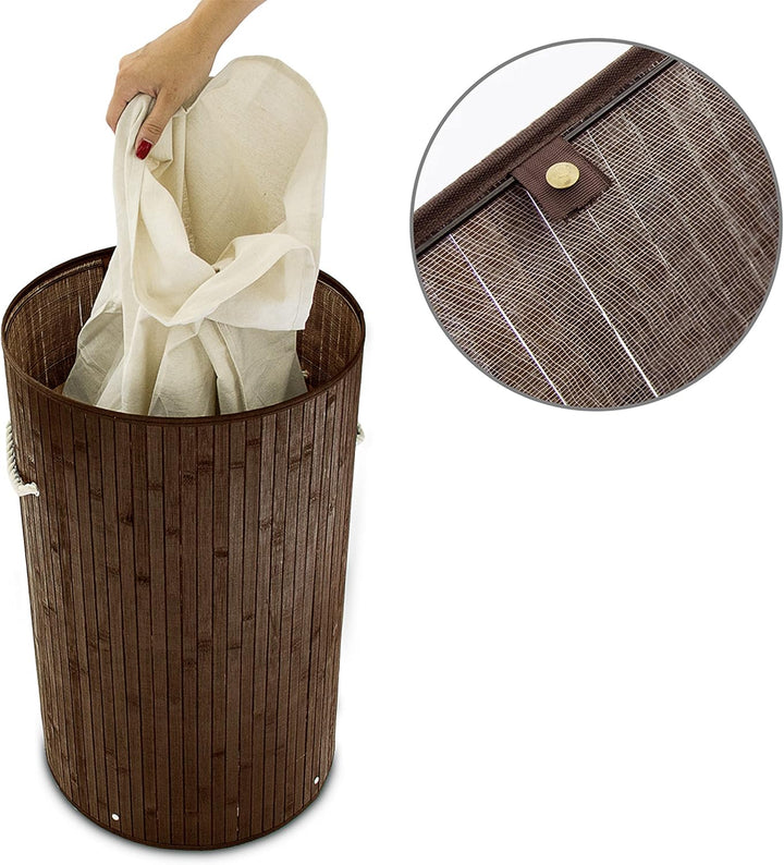 Relaxdays 1 x Wäschekorb Bambus, Faltbare Wäschetonne mit Deckel, Volumen 70 Liter, Wäschesack Baumw