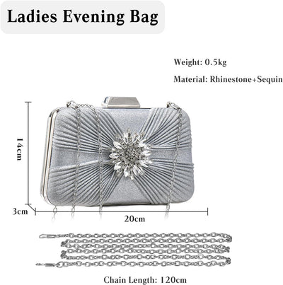 CORIOS Strass Clutch Bag Damen Abendtasche Klein Tasche Shiny Diamant Handtasche Luxuriös Kette Schu