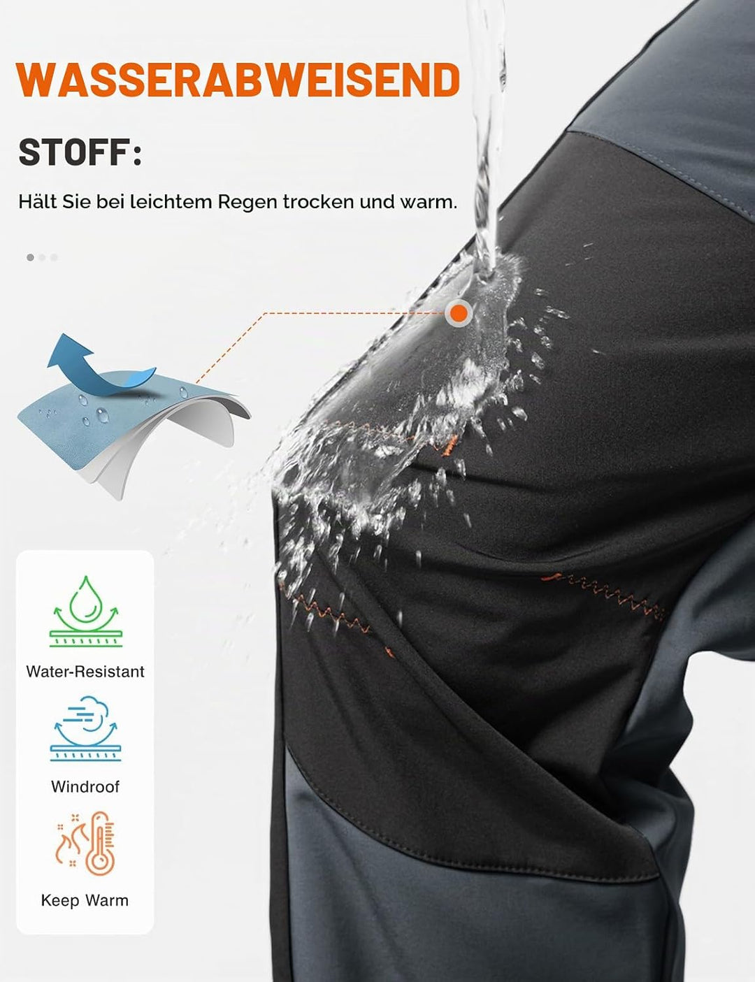 donhobo Herren Wanderhose Gefüttert Winterhose Wasserdicht Winddicht Warm Verdickte Softshellhose Ou