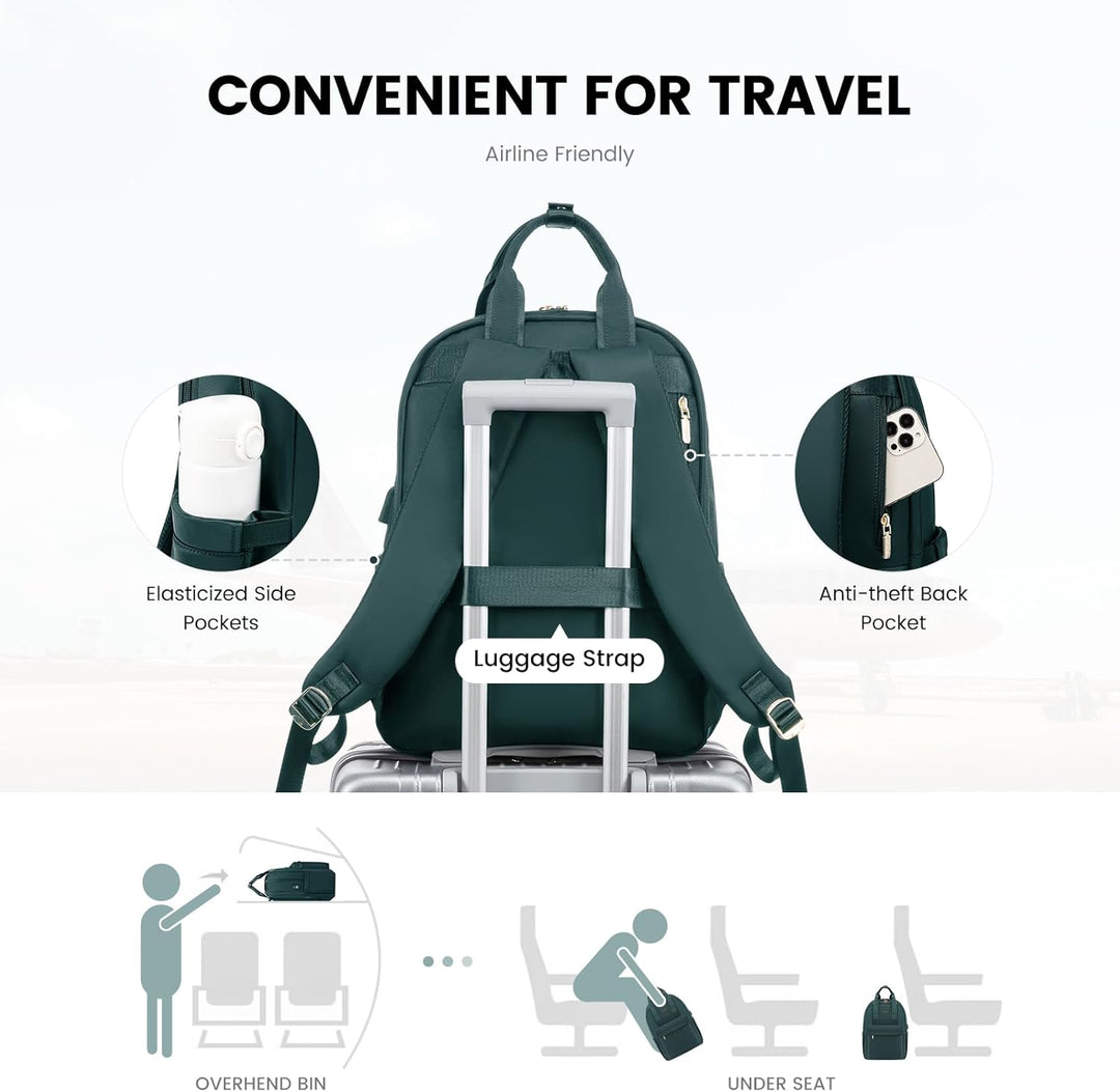 LOVEVOOK Laptop Rucksack Damen, 15,6 Zoll Schulrucksack Teenager mit USB Ladeanschluss, Wasserdicht