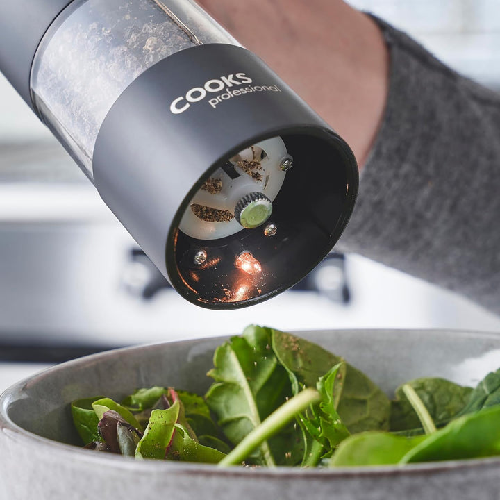 Cooks Professional Elektrische Salz- und Pfeffermühle | Batteriebetriebene automatische Mühlen mit e