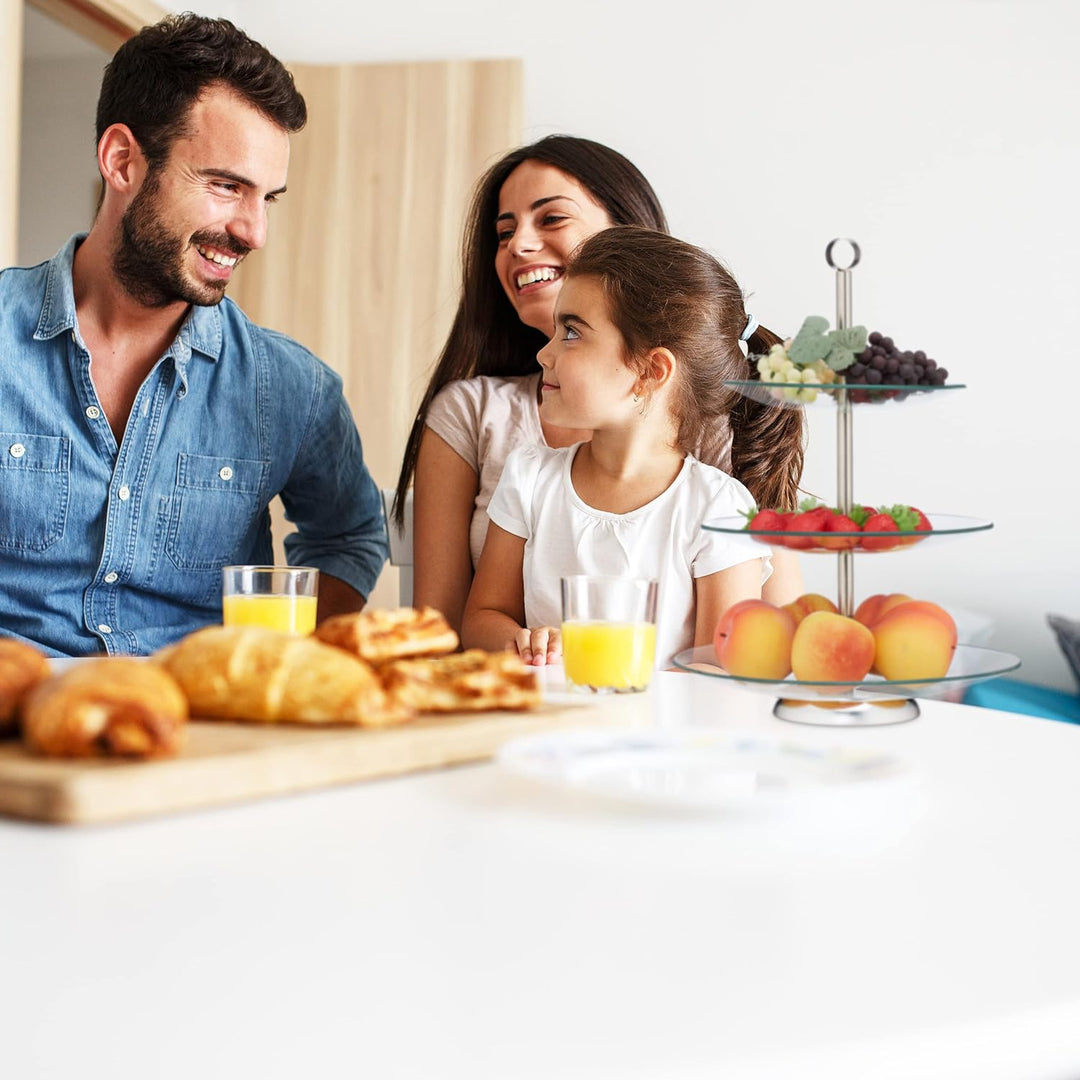 Relaxdays 2 x Etagere, 3 Etagen, rund, Cupcake, Keks, Obst, Muffin, Servierständer Hochzeit, Glas, E