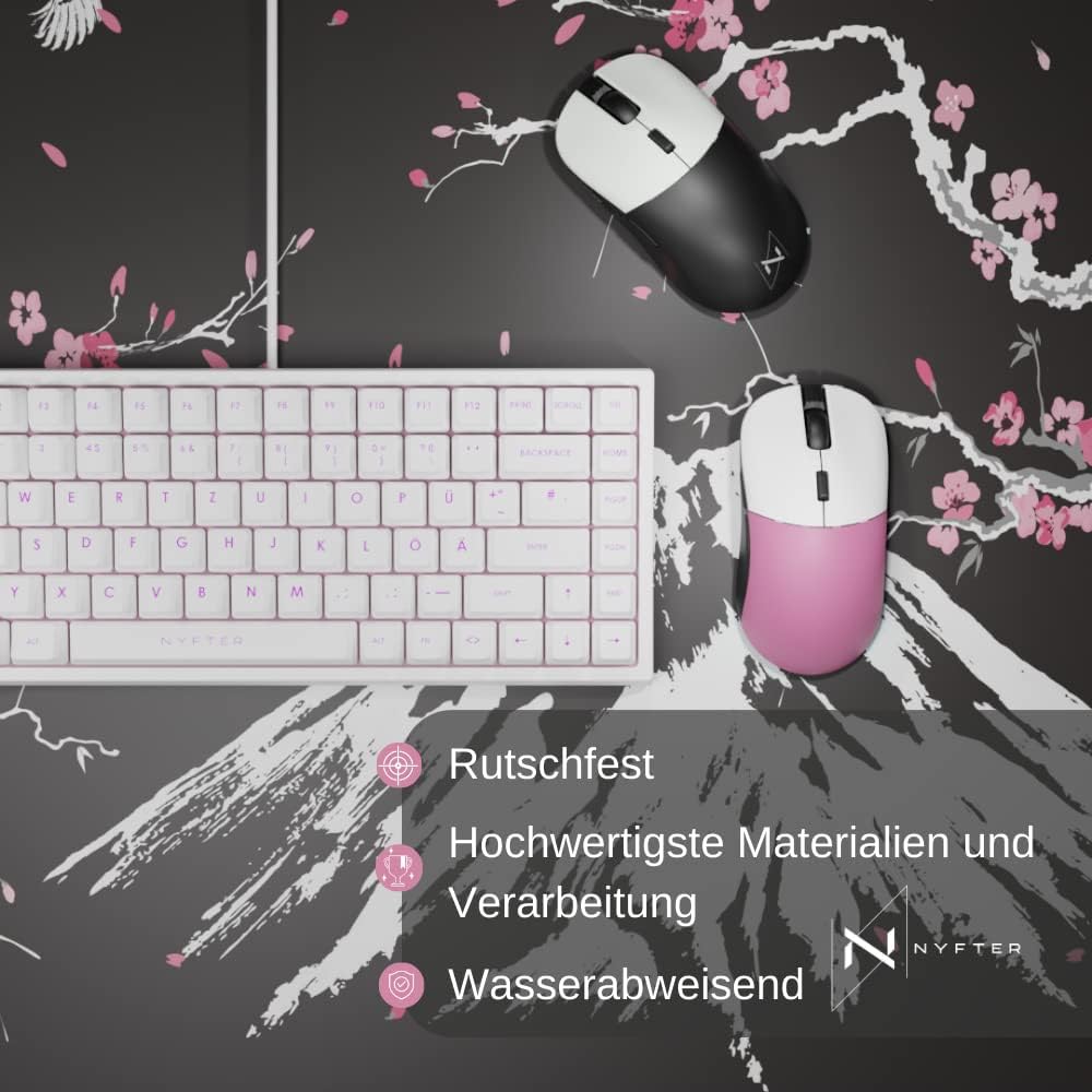 Nyfter - 3XL Gaming Mauspad Sakura Schwarz 1200 x 600mm Premium Fuji Mousepad Size Gross vernähte Ka