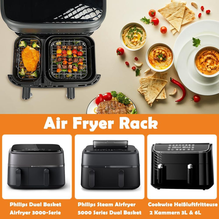 YQL Airfryer Zubehör für Philips Airfryer Dual Basket 3L & 6L, Grillrost Heissluftfritteuse für Phil
