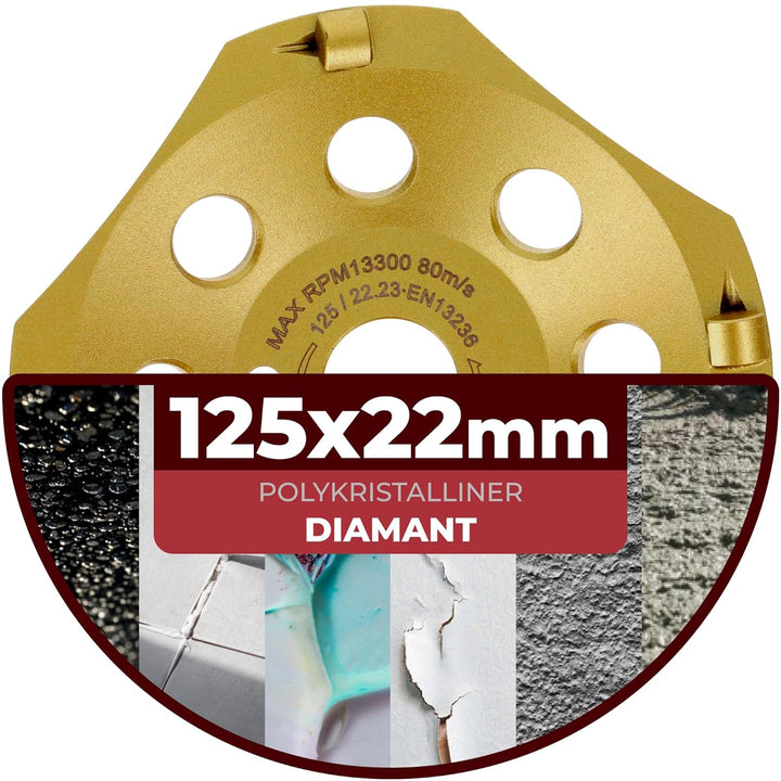 PRODIAMANT PKD Diamant-Schleiftopf 125 mm x 22,2 mm 4 Segmente Diamantschleiftopf 125mm passend Wink