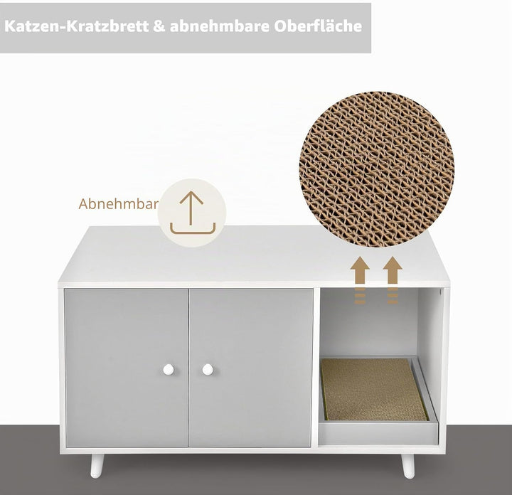 LIFEZEAL 2 in1 Katzenschrank mit Kratzbrett, Kaffeetisch mit Katzenhaus, Katzenhaus mit 2 Türen und
