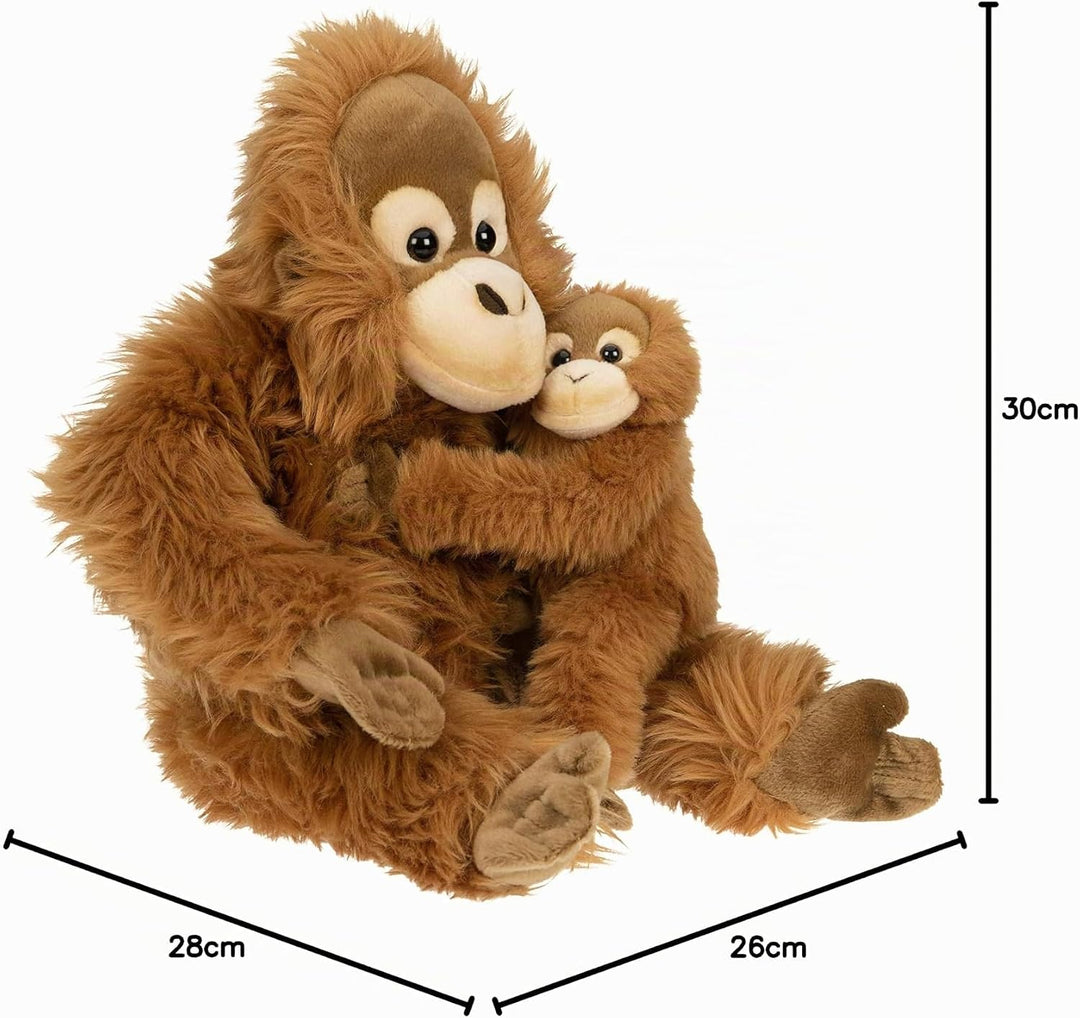 Uni-Toys - Orang-Utan mit Baby, sitzend - 30 cm (Höhe) - Plüsch-AFFE - Plüschtier, Kuscheltier Orang
