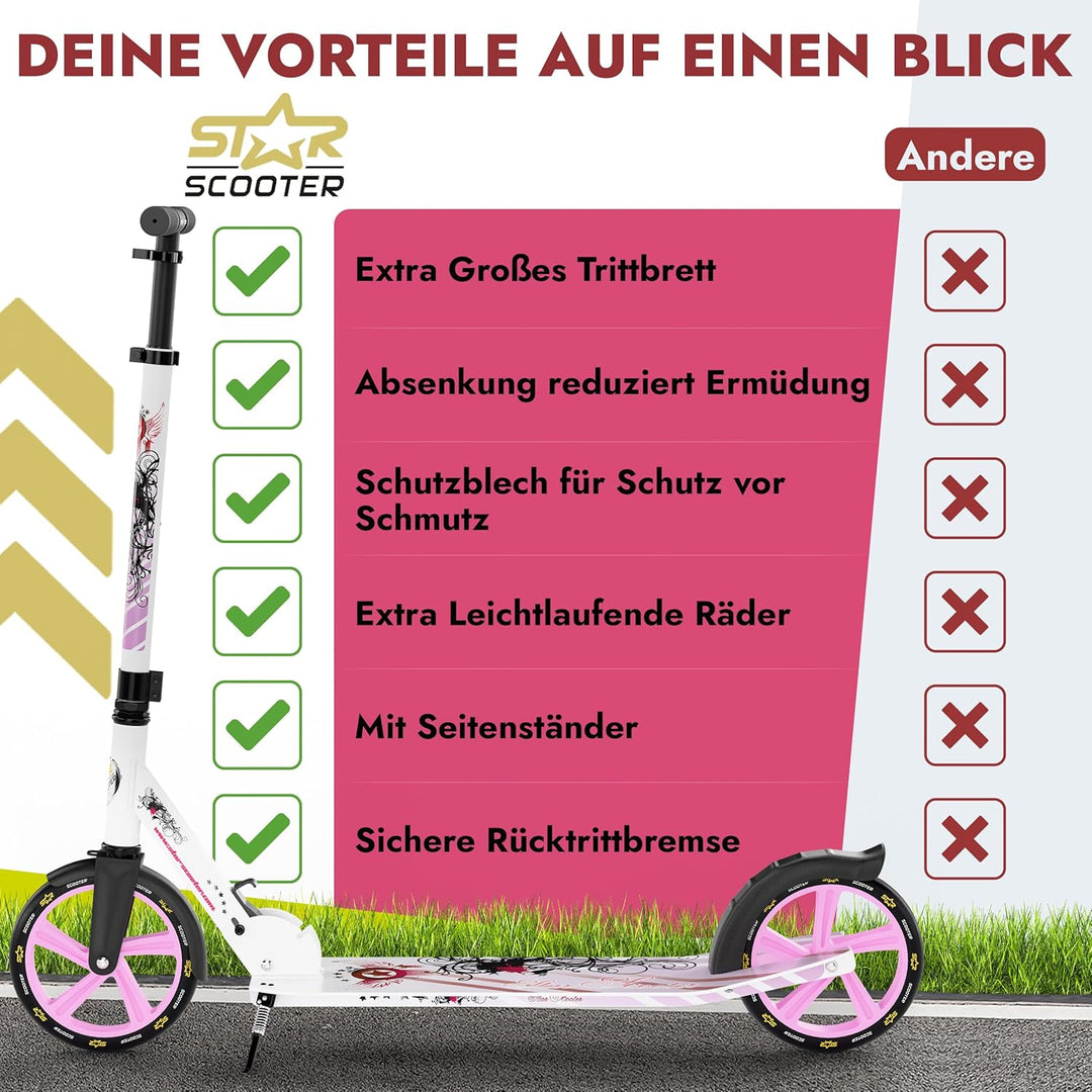 STAR SCOOTER Aluminium Kickscooter Tret City Roller für Jungen, Mädchen ab 6-7 Jahre | Big 205mm Whe