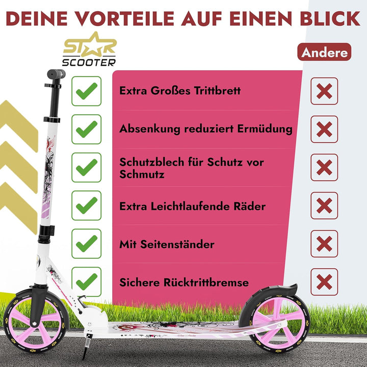 STAR SCOOTER Aluminium Kickscooter Tret City Roller für Jungen, Mädchen ab 6-7 Jahre | Big 205mm Whe