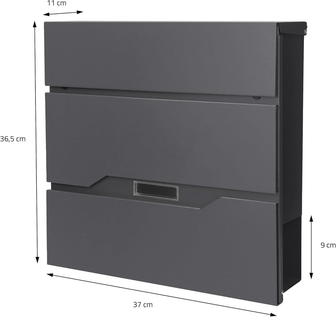 ECD Germany Standbriefkasten mit Zeitungsfach, Design Briefkasten mit Pfosten Standfuss, Briefkasten