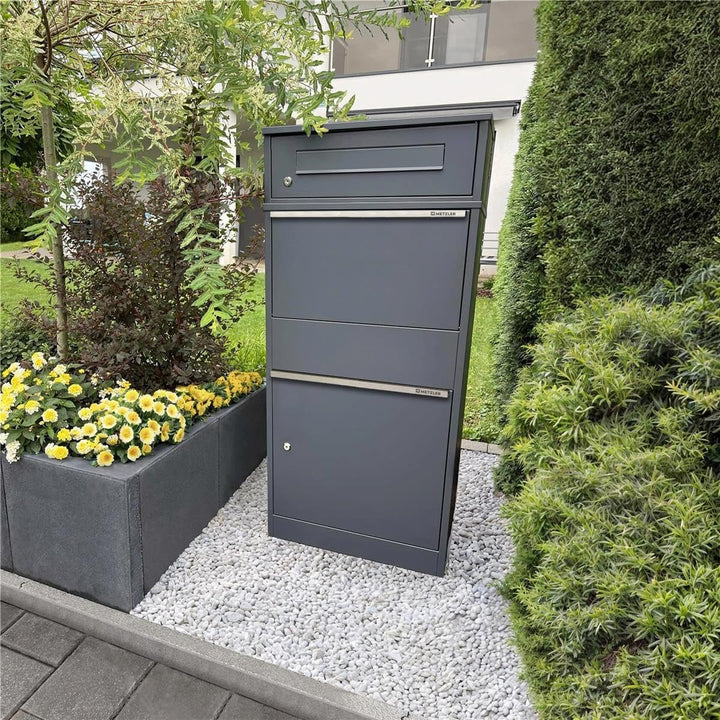 Metzler Briefkasten und Paketbox, Postbox rostfrei und massiv, Paketbriefkasten XXL, Standbriefkaste