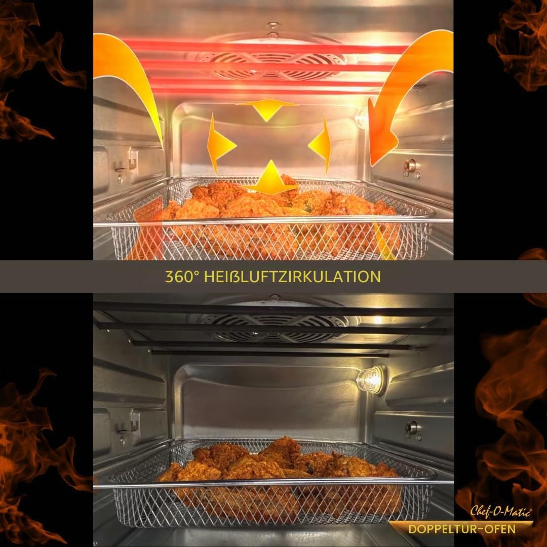 STARLYF Doble Door Oven Heissluftofen 28L | Doppeltür, 18 Programme, 1700W, Grill, Drehspiess, Dörrg