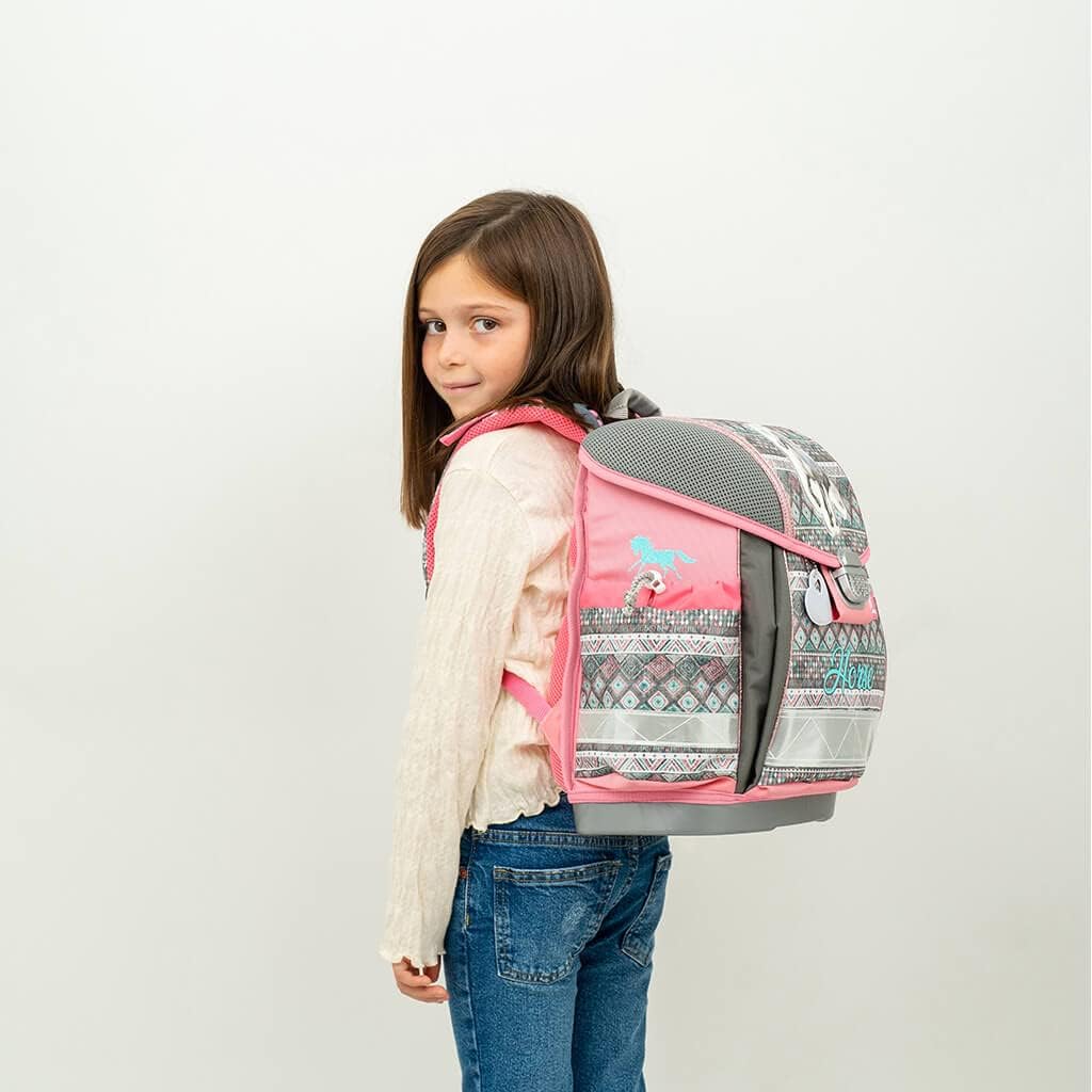 Belmil Classy Schulranzen Set 4 - teilig (403-13/AG/S) 36 x 32 x 19 cm Horse Aruba Blue, 36 x 32 x 1