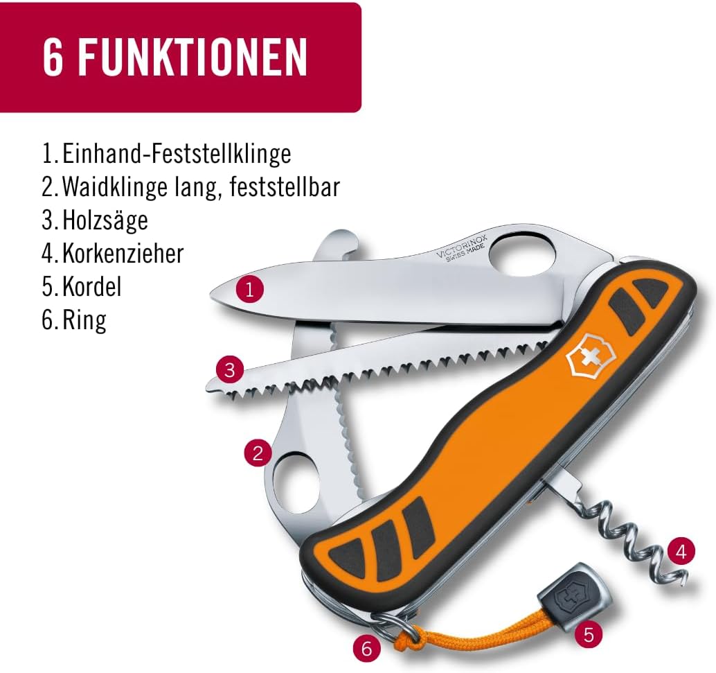 Victorinox Taschenmesser Hunter XT Grip (6 Funktionen, Feststellbare Waidklinge, Kordel) orange/schw