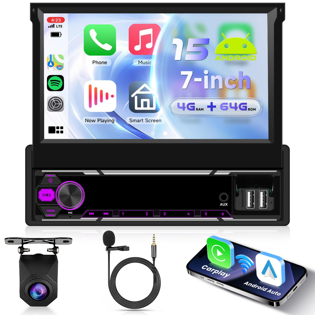 VECHTEL 8 Kern 4G+64G Android 15 Autoradio 1 Din mit Drahtlos Carplay Android Auto, 7 Zoll HD Manuel