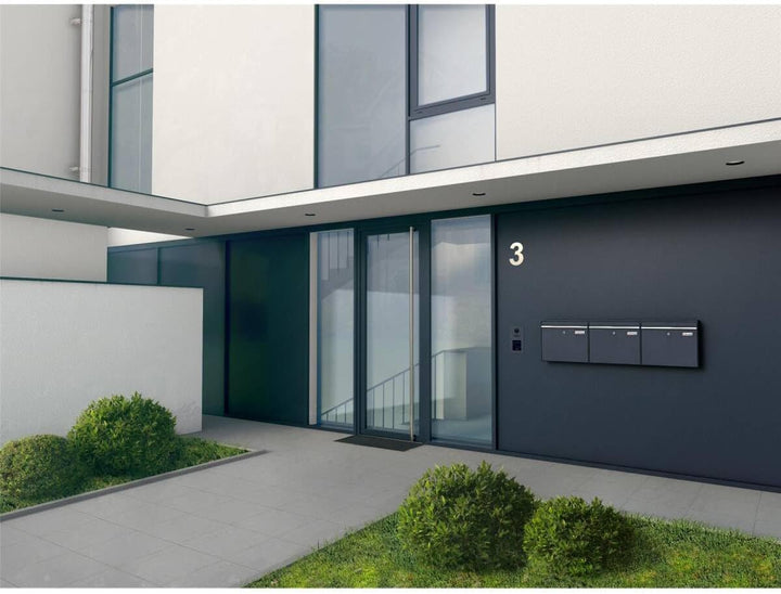 Metzler XXL dreifach Briefkasten für 3er Familienhaus aus massivem Stahl in Anthrazit RAL 7016 - mit