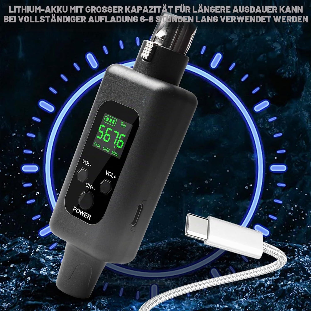 XLR Mikrofon Sender Empfänger, 2.4G Kabelloses Funkmikrofon-Adapter 1 zu 1 Kabelloses Mikrofon für d