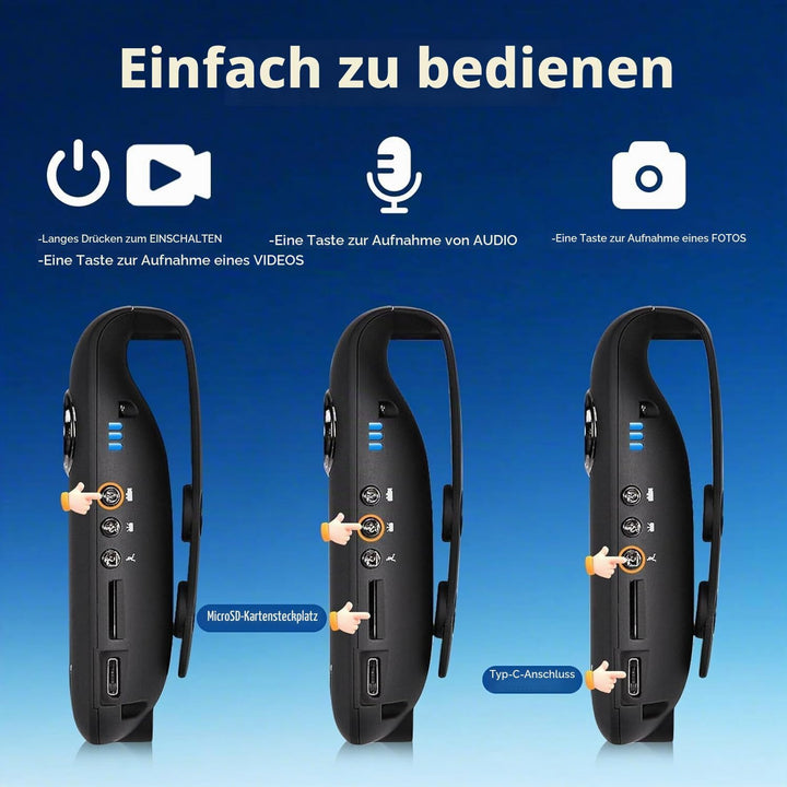 CAMMHD 1080P 32GB Körperkamera Full HD Portable Bodycam One-Key-Aufnahme Bewegungserkennung, 3-7 Stu