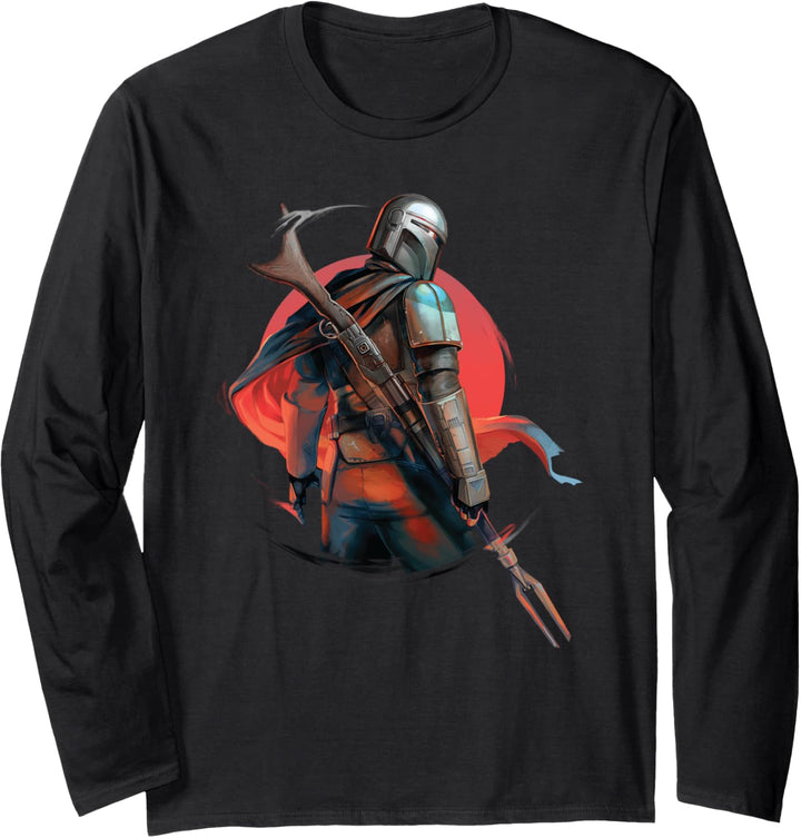 Star Wars The Mandalorian Bounty Hunter Helmet Badge Langarmshirt