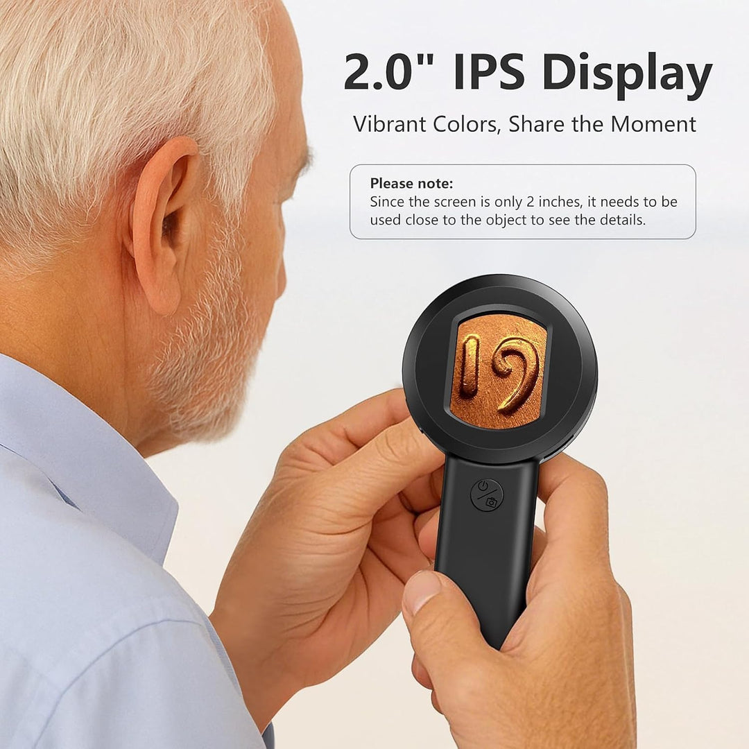 Digitales Lupe mit LED-Licht, Digitale Handlupe mit 1.7" IPS-Bildschirm, Handmikroskop mit Licht, Le