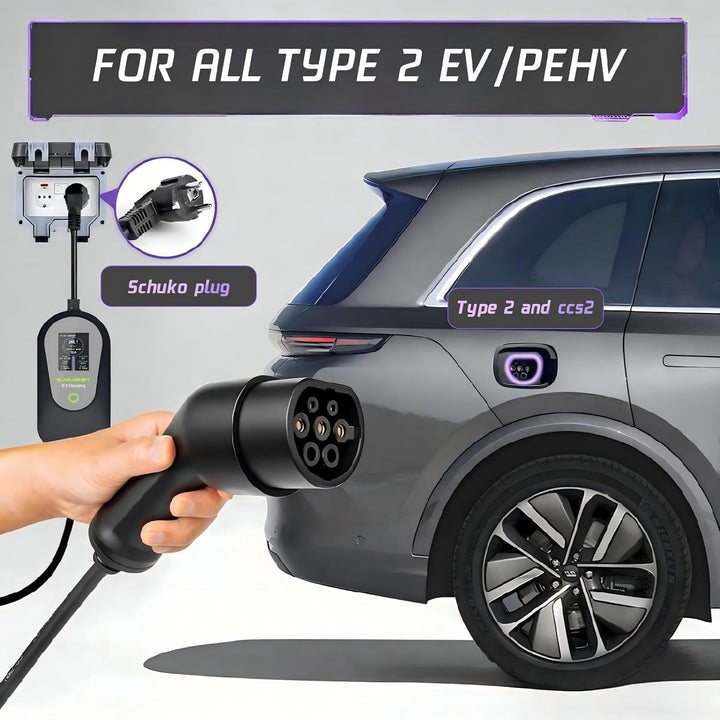 Ladekabel Elektroauto Typ 2 Schuko 10M【8-13A,1-phasig】 Tragbares EV Ladekabel Typ 2 Schuko Ladegerät