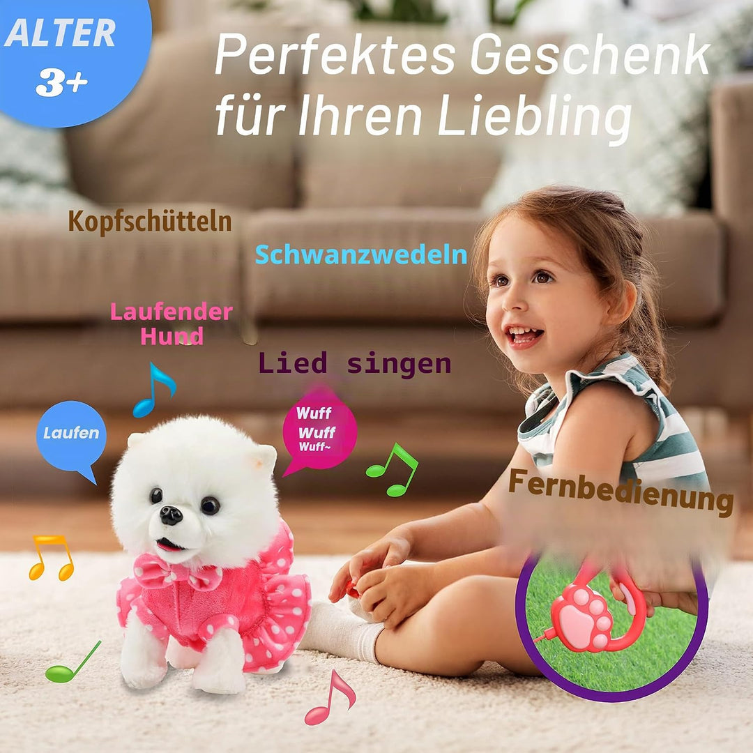 Hopearl Laufender Spitz Interaktiv Elektronisches Haustier Hund Spielzeug Fernbedienung Leine Animie