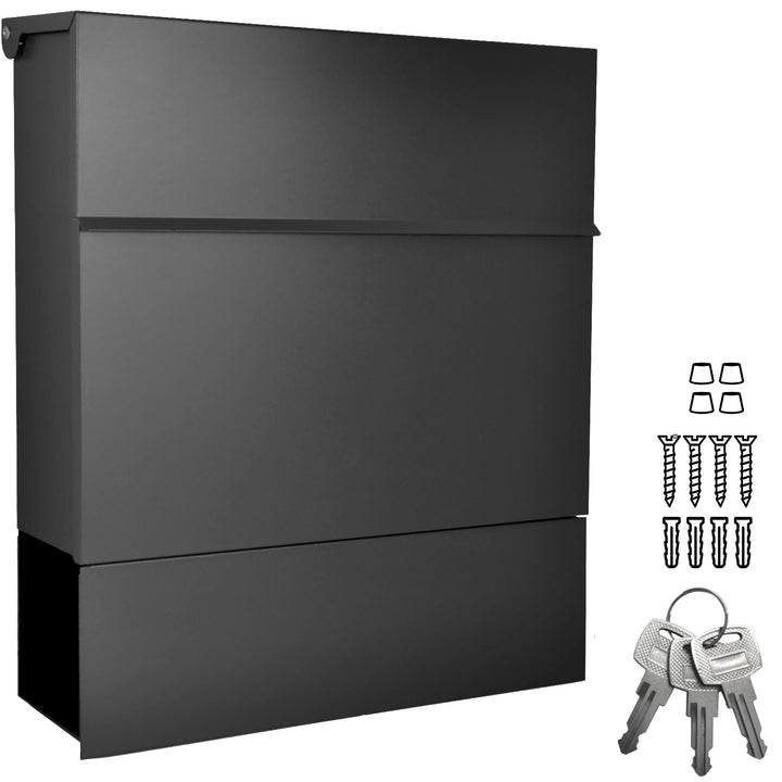 Designer Briefkasten Wandbriefkasten Postkasten mit Zeitungsfach Schwarz Matt RAL 9017 A4/C4 geeigne
